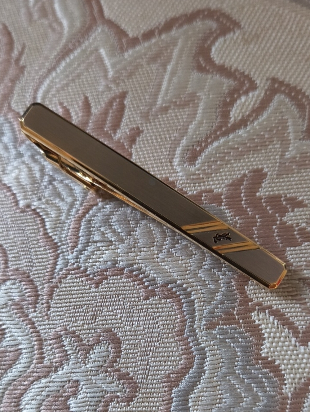 YSL Vintage Silver Gold Tie Hair Scarf Money Clip Pin